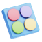 一个带有4个彩色按钮的块的3D图标。
